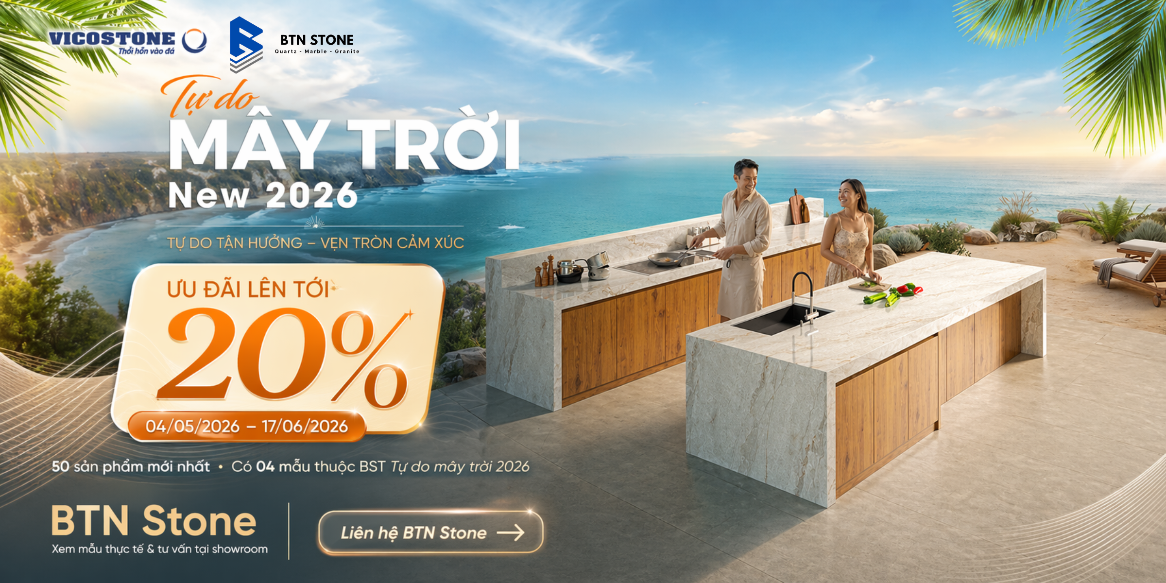 VICOSTONE ưu đãi hè 2026 giảm đến 20% tại BTN Stone